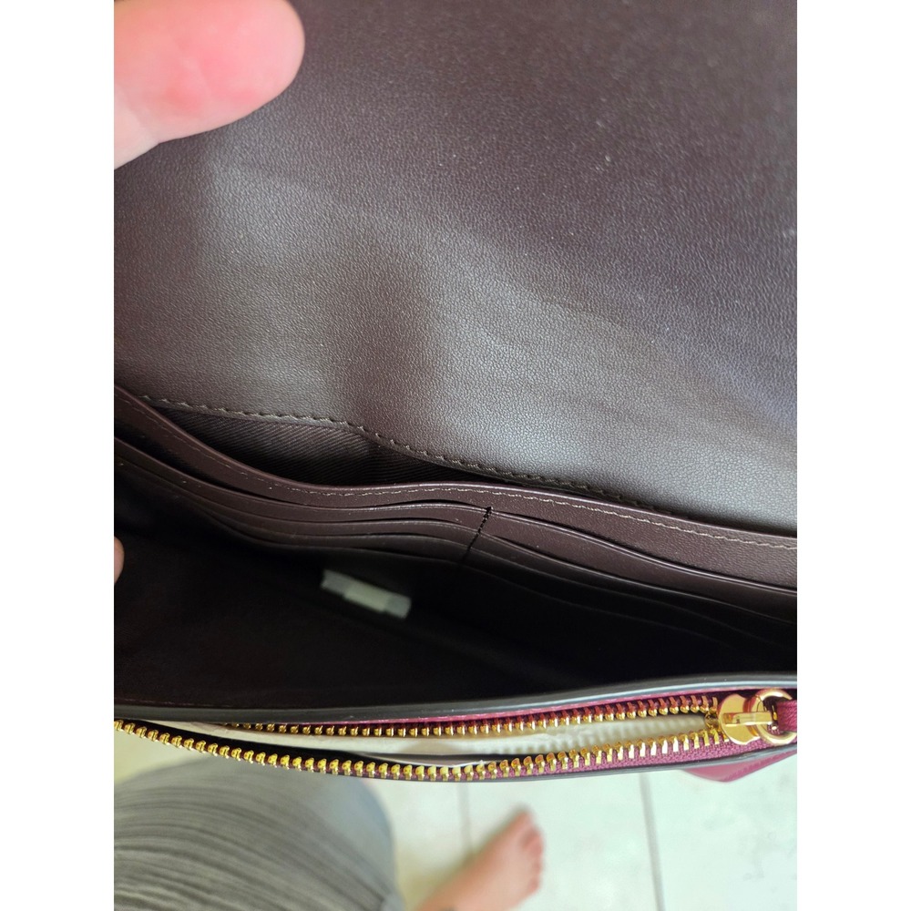 Coach Crossbody Bag Wine Burgundy Holiday Bell Print Crossgrain Leather New - Picture 4 of 11